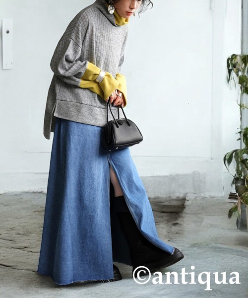 スリットデニムスカート（デニムスカート）｜antiqua（アンティカ）