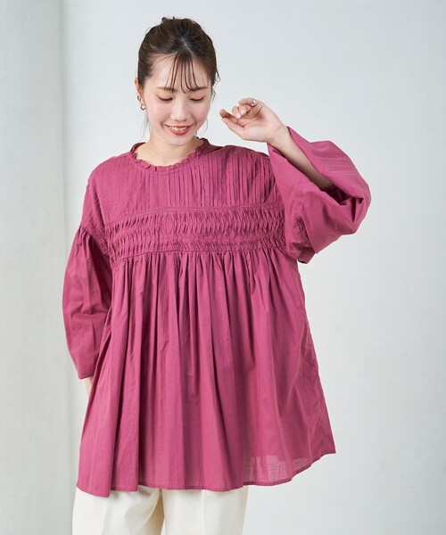 IENA リネン フレンチスリーブ　ピンタック　ギャザー　ブラウス　ピンク IENA - IENA リネン フレンチスリーブ ピンタック ギャザー ブラウス