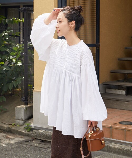 ピンタック　ロングスリーブブラウス　シャツ FREAK'S STORE ブラウス シャツ 限定展開 インド レース