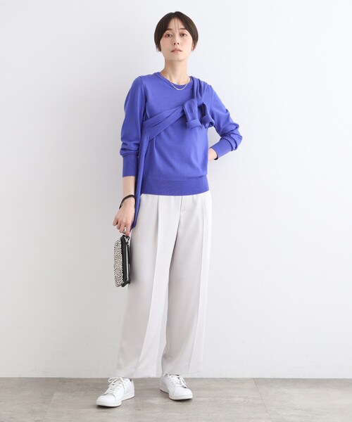 【極美品/女物】エディフィス ニット メリノウール Tシャツ 青38毛100% セール】【ウール100%】エクストラファインメリノ クルーネック