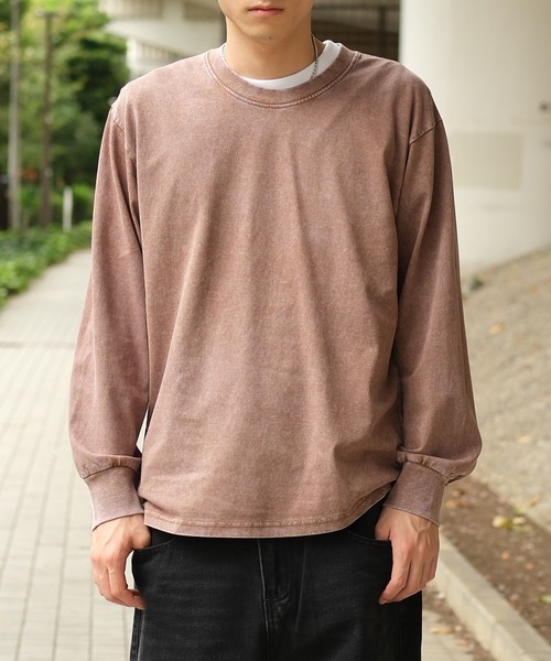 HOOK(フック)の「HOOK -select- ベーシックウォッシュロンTEE(Tシャツ/カットソー・メンズ・オリーブ/ブラウン/グレー/ブラック・XL/L/M)」の1枚目の写真