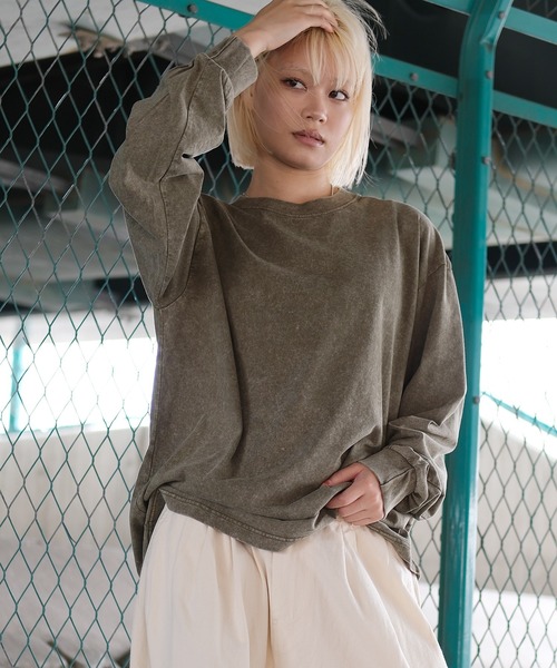 HOOK(フック)の「HOOK -select- ベーシックウォッシュロンTEE(Tシャツ/カットソー・メンズ・オリーブ/ブラウン/グレー/ブラック・XL/L/M)」の4枚目の写真