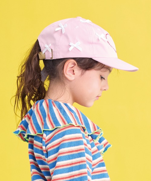 GRIN BUDDY（グリンバディ）の「【GRIN BUDDY】別注 Heart Ribbon Cap(キナリ/ピンク)（キャップ・キッズ・キナリ/ピンク・52/54）」の8枚目の写真
