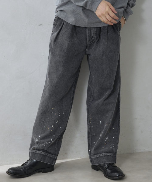 JOURNAL STANDARD relume（ジャーナルスタンダード　レリューム）の「プロセシングデニム ワイドワークパンツ（デニムパンツ・メンズ・コバルトブルー/ブラックミックス・MEDIUM/LARGE）」の4枚目の写真