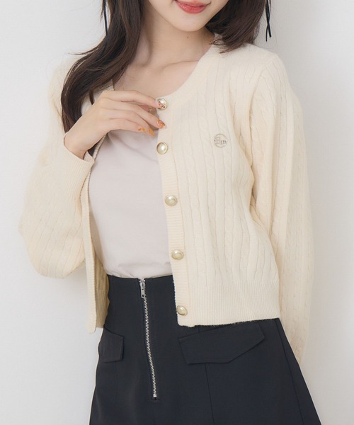 ems excite(エムズエキサイト)の「ケーブルNTカーデ(カーディガン/ボレロ・レディース・ダークブルー/ナチュラル/ダークグレー/レッド・FREE)」の1枚目の写真