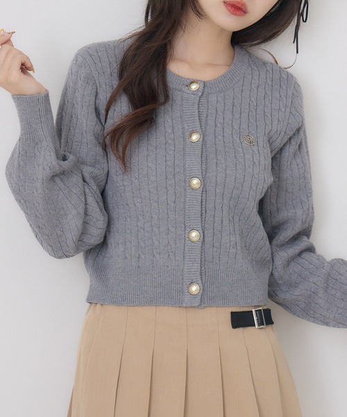 ems excite(エムズエキサイト)の「ケーブルNTカーデ(カーディガン/ボレロ・レディース・ダークブルー/ナチュラル/ダークグレー/レッド・FREE)」の2枚目の写真