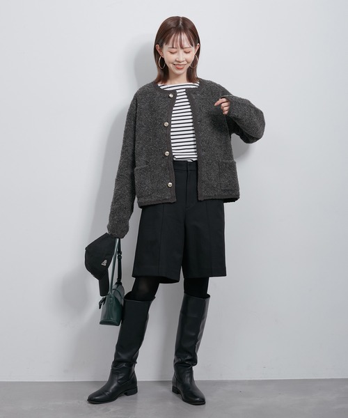 ROPE' PICNIC(ロペピクニック)の「金ボタンループ編みニットカーディガン(通常丈)/リンクコーデ(ブルゾン・レディース・チャコールグレー/キナリ/ブラック・38)」の12枚目の写真