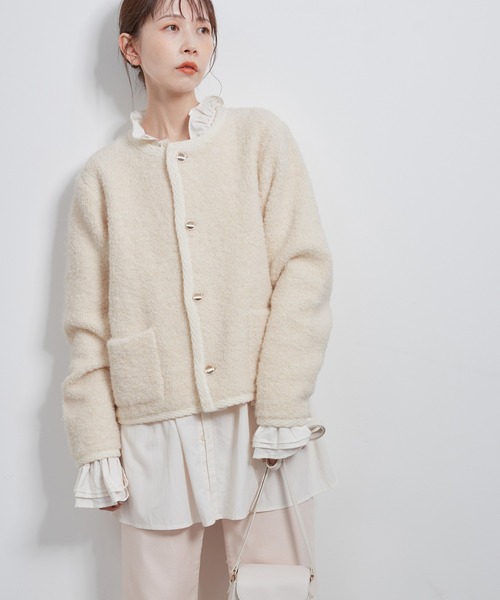 ROPE' PICNIC(ロペピクニック)の「金ボタンループ編みニットカーディガン(通常丈)/リンクコーデ(ブルゾン・レディース・チャコールグレー/キナリ/ブラック・38)」の19枚目の写真