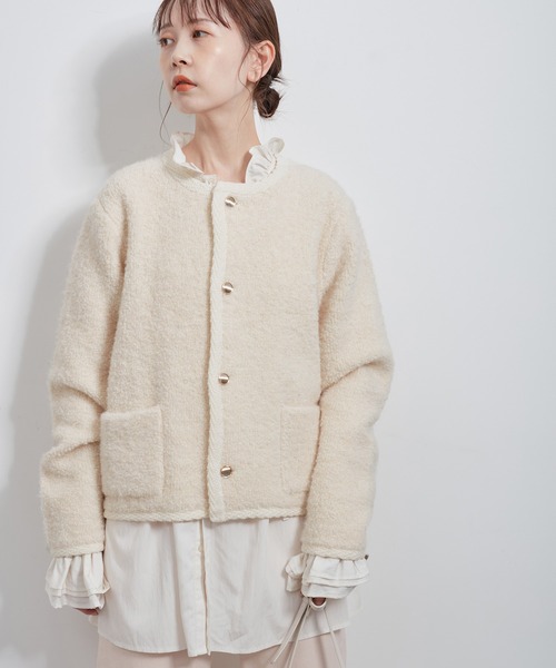 ROPE' PICNIC(ロペピクニック)の「金ボタンループ編みニットカーディガン(通常丈)/リンクコーデ(ブルゾン・レディース・チャコールグレー/キナリ/ブラック・38)」の20枚目の写真