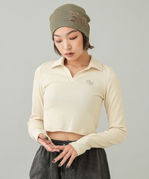 X-girl（エックスガール）の「PATCHED LOGO BEANIE（ニットキャップ/ビーニー・レディース・アッシュ/ブラック/オリーブ・ONE SIZE）」の17枚目の写真
