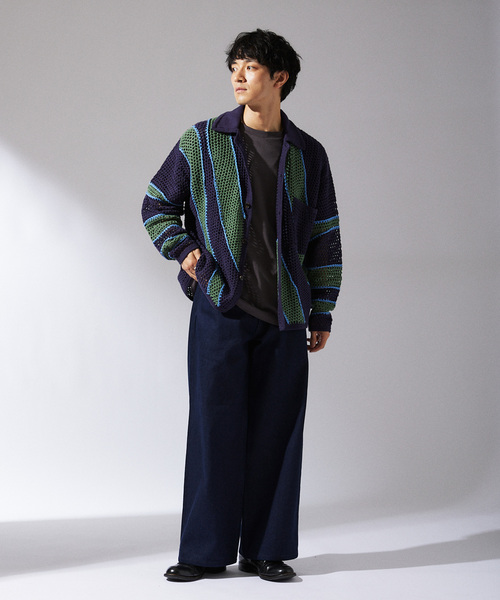 JOURNAL STANDARD relume（ジャーナルスタンダード　レリューム）の「CALIFORNIA クロシェアミ ニットカーディガン（カーディガン/ボレロ・メンズ・ブラック/ネイビー/ブラウン・MEDIUM/LARGE）」の4枚目の写真