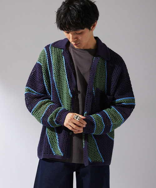 JOURNAL STANDARD relume（ジャーナルスタンダード　レリューム）の「CALIFORNIA クロシェアミ ニットカーディガン（カーディガン/ボレロ・メンズ・ブラック/ネイビー/ブラウン・MEDIUM/LARGE）」の5枚目の写真