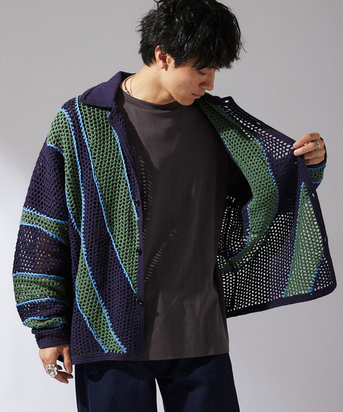 JOURNAL STANDARD relume（ジャーナルスタンダード　レリューム）の「CALIFORNIA クロシェアミ ニットカーディガン（カーディガン/ボレロ・メンズ・ブラック/ネイビー/ブラウン・MEDIUM/LARGE）」の14枚目の写真