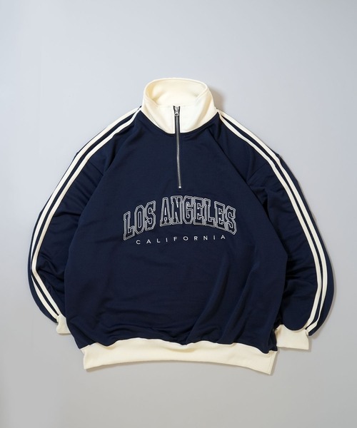 Anytime Songs(エニータイムソングス)の「half zip track jacket/フロントロゴ刺繍 ハーフジップ トラックジャケット(ジャージ・メンズ・オフホワイト/ネイビー/サックスブルー/ワイン・M/XL/L)」の3枚目の写真