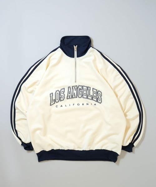 Anytime Songs(エニータイムソングス)の「half zip track jacket/フロントロゴ刺繍 ハーフジップ トラックジャケット(ジャージ・メンズ・オフホワイト/ネイビー/サックスブルー/ワイン・M/XL/L)」の2枚目の写真