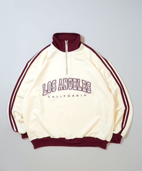 Anytime Songs(エニータイムソングス)の「half zip track jacket/フロントロゴ刺繍 ハーフジップ トラックジャケット(ジャージ・メンズ・オフホワイト/ネイビー/サックスブルー/ワイン・M/XL/L)」の1枚目の写真