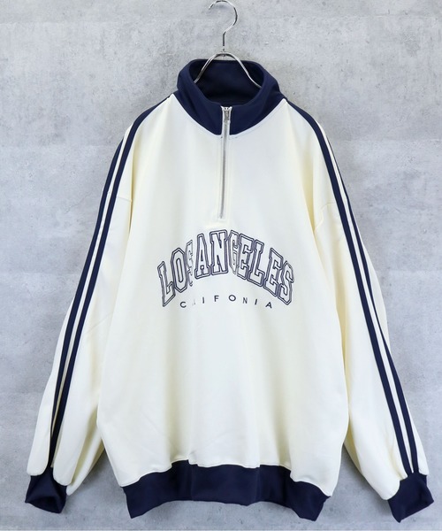 Anytime Songs(エニータイムソングス)の「half zip track jacket/フロントロゴ刺繍 ハーフジップ トラックジャケット(ジャージ・メンズ・オフホワイト/ネイビー/サックスブルー/ワイン・M/XL/L)」の11枚目の写真