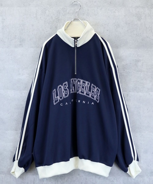 Anytime Songs(エニータイムソングス)の「half zip track jacket/フロントロゴ刺繍 ハーフジップ トラックジャケット(ジャージ・メンズ・オフホワイト/ネイビー/サックスブルー/ワイン・M/XL/L)」の12枚目の写真