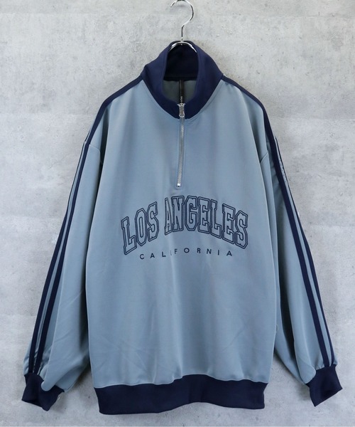 Anytime Songs(エニータイムソングス)の「half zip track jacket/フロントロゴ刺繍 ハーフジップ トラックジャケット(ジャージ・メンズ・オフホワイト/ネイビー/サックスブルー/ワイン・M/XL/L)」の13枚目の写真
