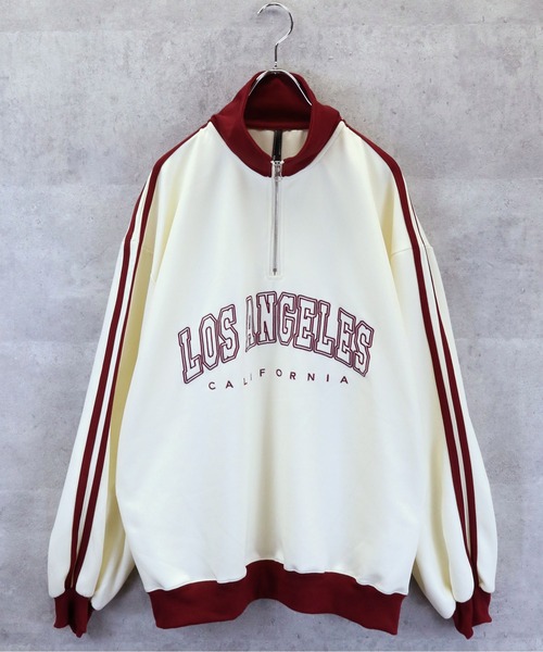 Anytime Songs(エニータイムソングス)の「half zip track jacket/フロントロゴ刺繍 ハーフジップ トラックジャケット(ジャージ・メンズ・オフホワイト/ネイビー/サックスブルー/ワイン・M/XL/L)」の14枚目の写真