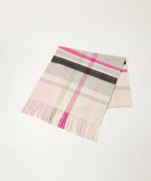 green label relaxing（グリーンレーベルリラクシング）の「ウールチェック ストール / マフラー（マフラー・レディース・ライトグレー/ピンク/ライム/イエロー/パープル・FREE）」の5枚目の写真