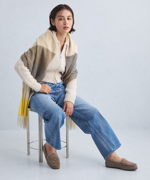 green label relaxing（グリーンレーベルリラクシング）の「ウールチェック ストール / マフラー（マフラー・レディース・ライトグレー/ピンク/ライム/イエロー/パープル・FREE）」の8枚目の写真