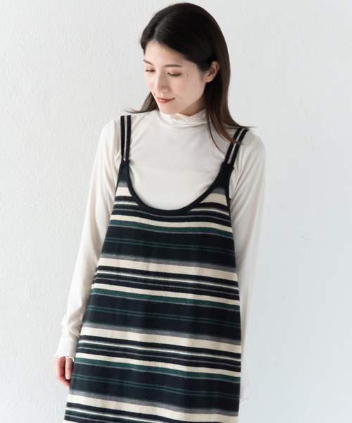 LOSUCA（ロスカ）の「ボーダーニットキャミワンピース  / ニットワンピース ボーダー ロング丈 ナチュラル フレンチ レトロ ヴィンテージ シティガール（ワンピース・レディース・ブラック・FREE）」の4枚目の写真