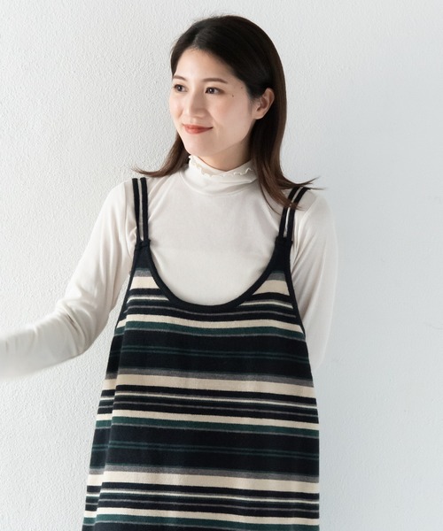 LOSUCA（ロスカ）の「ボーダーニットキャミワンピース  / ニットワンピース ボーダー ロング丈 ナチュラル フレンチ レトロ ヴィンテージ シティガール（ワンピース・レディース・ブラック・FREE）」の5枚目の写真
