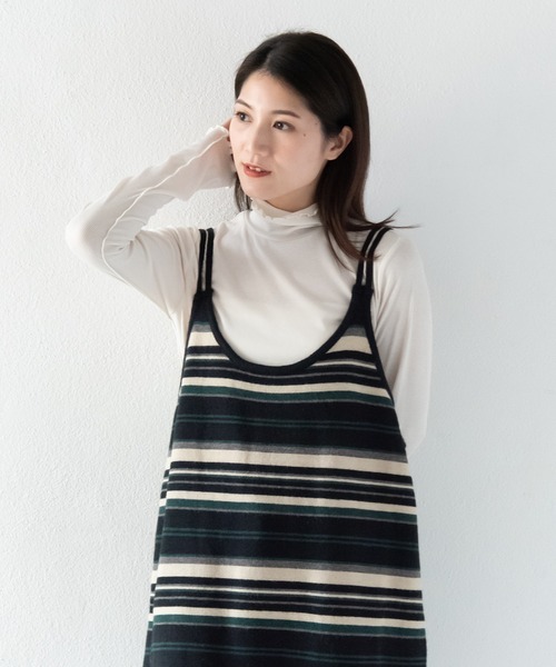 LOSUCA（ロスカ）の「ボーダーニットキャミワンピース  / ニットワンピース ボーダー ロング丈 ナチュラル フレンチ レトロ ヴィンテージ シティガール（ワンピース・レディース・ブラック・FREE）」の6枚目の写真