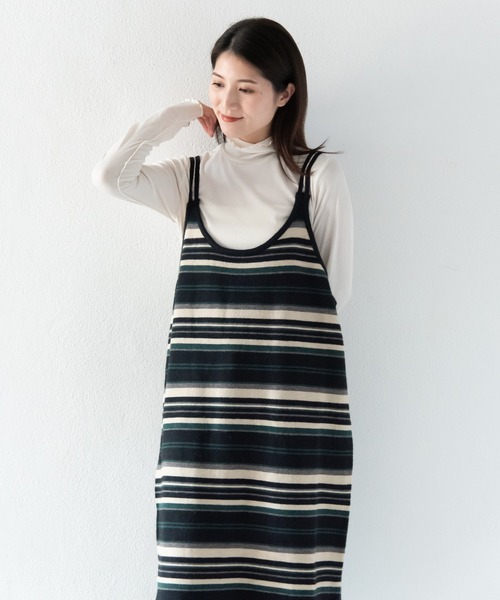 LOSUCA（ロスカ）の「ボーダーニットキャミワンピース  / ニットワンピース ボーダー ロング丈 ナチュラル フレンチ レトロ ヴィンテージ シティガール（ワンピース・レディース・ブラック・FREE）」の7枚目の写真