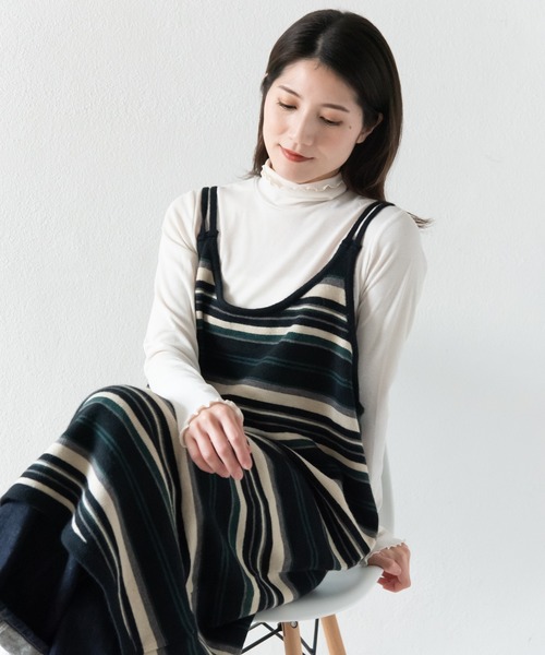 LOSUCA（ロスカ）の「ボーダーニットキャミワンピース  / ニットワンピース ボーダー ロング丈 ナチュラル フレンチ レトロ ヴィンテージ シティガール（ワンピース・レディース・ブラック・FREE）」の9枚目の写真