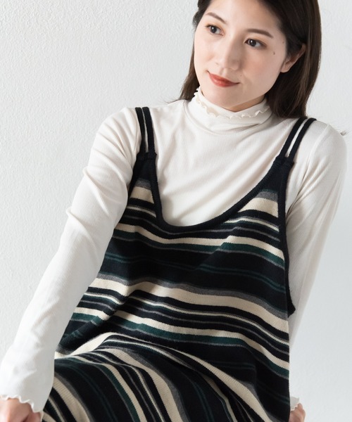 LOSUCA（ロスカ）の「ボーダーニットキャミワンピース  / ニットワンピース ボーダー ロング丈 ナチュラル フレンチ レトロ ヴィンテージ シティガール（ワンピース・レディース・ブラック・FREE）」の10枚目の写真