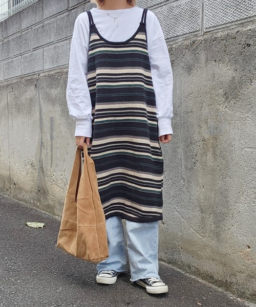 LOSUCA（ロスカ）の「ボーダーニットキャミワンピース  / ニットワンピース ボーダー ロング丈 ナチュラル フレンチ レトロ ヴィンテージ シティガール（ワンピース・レディース・ブラック・FREE）」の19枚目の写真