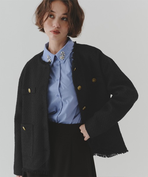 titivate（ティティベイト）の「ノーカラーツイードジャケット（ノーカラージャケット・レディース・グレー/ホワイト系その他/ブラック・L/M/S）」の3枚目の写真