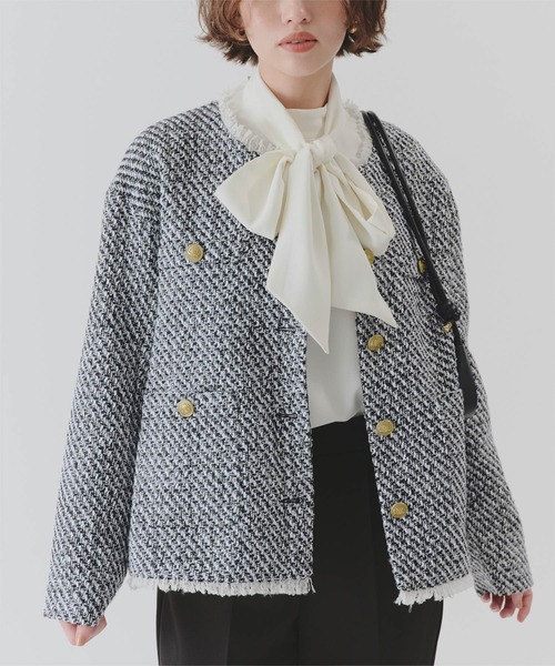 titivate（ティティベイト）の「ノーカラーツイードジャケット（ノーカラージャケット・レディース・グレー/ホワイト系その他/ブラック・L/M/S）」の17枚目の写真