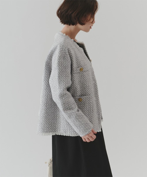 ノーカラーツイードジャケット（ノーカラージャケット）｜titivate