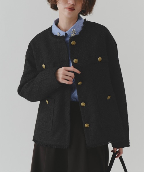 NADI ページ　スライ新品未使用ツイード ジャケット ノーカラー セール】ノーカラーツイードジャケット（ノーカラージャケット