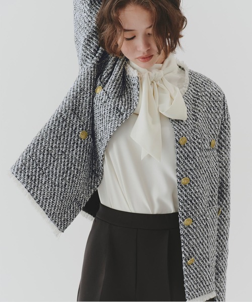 ノーカラーツイードジャケット（ノーカラージャケット）｜titivate