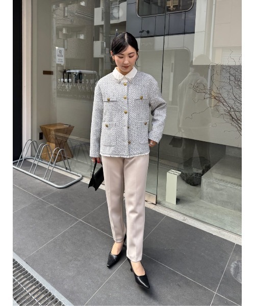 【新品】ドットツイードノーカラージャケット 新品】ドットツイードノーカラージャケット ANAYI｜【Eternal Line
