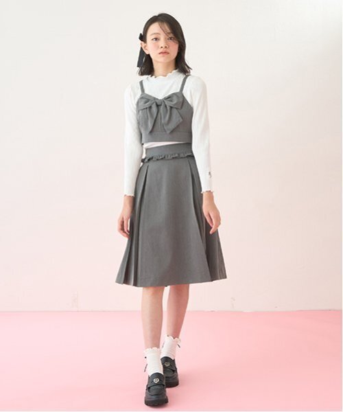 セール】パフスリーブ長袖Tシャツ＆リボンビスチェセット（T