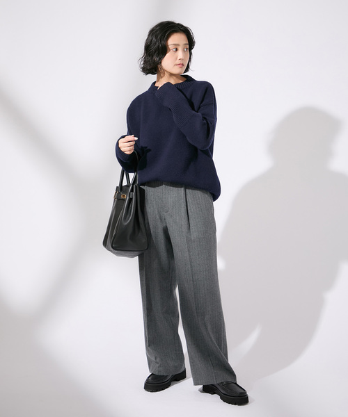 ISLAND TIDES(アイランドタイド)の「別注【ISLAND TIDES/アイランドタイド】ラムズウールC/N(ニット/セーター・レディース・サックスブルー/ネイビー/オレンジ・34)」の4枚目の写真