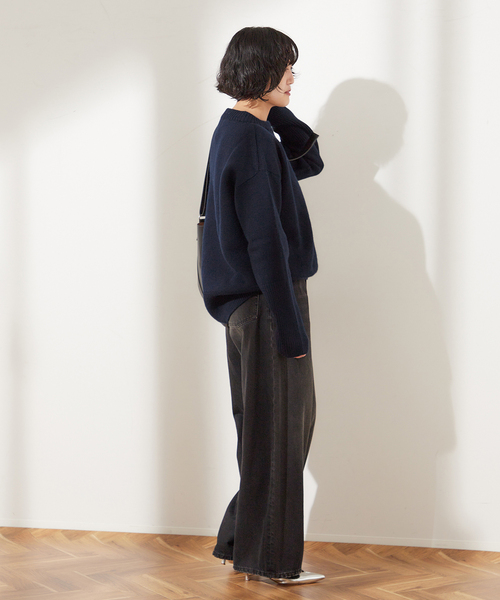 ISLAND TIDES(アイランドタイド)の「別注【ISLAND TIDES/アイランドタイド】ラムズウールC/N(ニット/セーター・レディース・サックスブルー/ネイビー/オレンジ・34)」の9枚目の写真