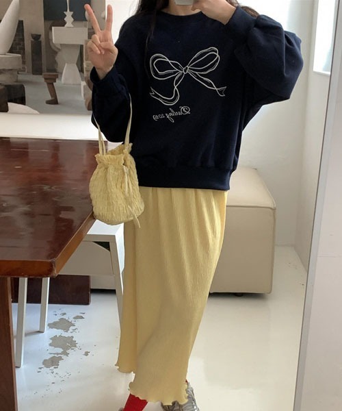 Mayree（メイリー）の「【Mayree】 刺繍 リボン デザイン トレーナー スウェット（スウェット・レディース・ネイビー/グレー・X-LARGE/LARGE/MEDIUM）」の3枚目の写真