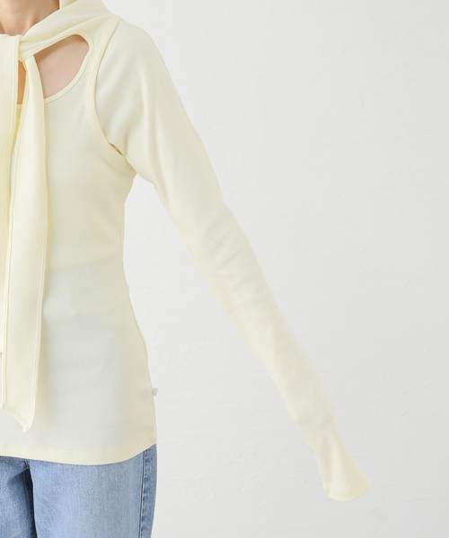LOW CLASSIC(ロウ クラシック)の「LOW CLASSIC/ロウ クラシック スカーフトップス LW243TS03(Tシャツ/カットソー・レディース・イエロー/ブラック・FREE)」の7枚目の写真
