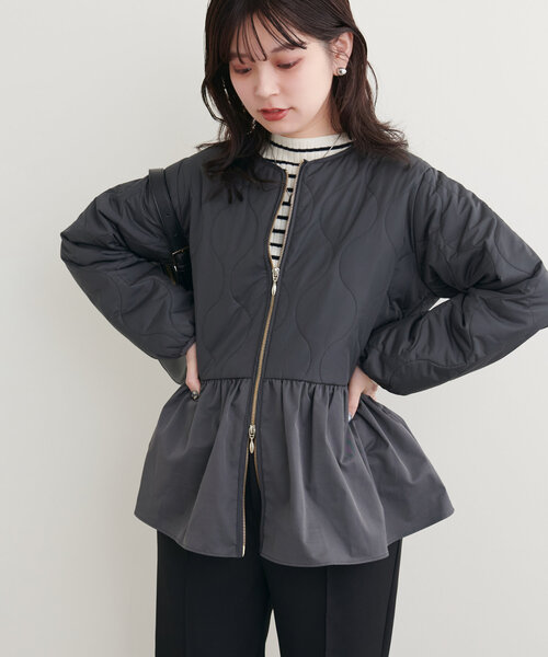 お値下げ☆yori ヘムフリルキルティングジャケット　ブラック AMBIDEX Store △〇sashiko quilt jacquard オーバージャケット