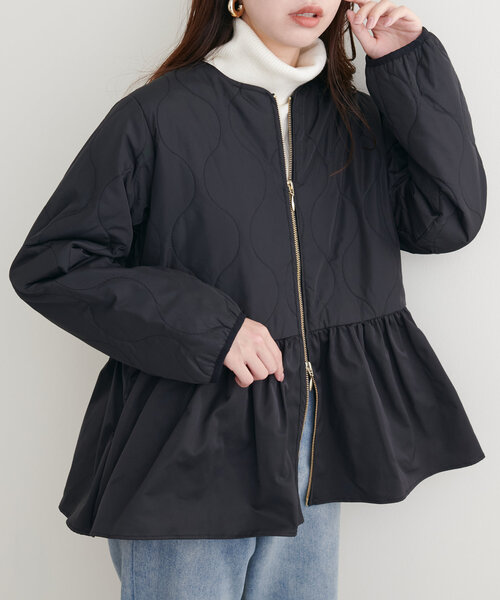 natural couture（ナチュラルクチュール）の「キルティングペプラムジャケット（その他アウター・レディース・アイボリー/チャコールグレー/ブラック・FREE）」の3枚目の写真