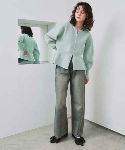 お値下げできます　TONAL ペプラムニットカーデ　グレー ペプラムフォルムカーディガン | NATURAL BEAUTY BASIC