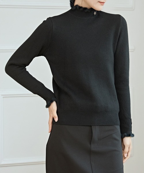 Bibiy. ブラック フリルニットセーター クロスフリルニット