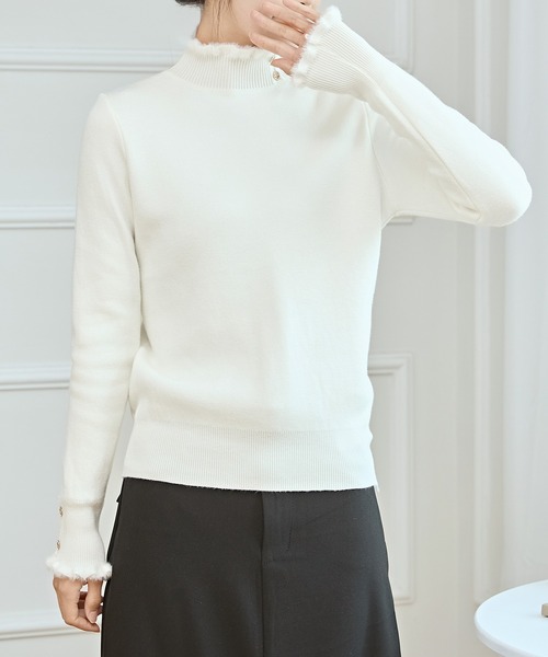 Lace Ladies（レースレディース）の「裏フリース ビジュー ボタン フリル ニット プルオーバー（ニット/セーター・レディース・ホワイト/ブラウン/アイボリー/ブラック・FREE）」の22枚目の写真