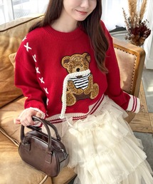 clear | サガラ刺繍ベアワッペンニットトップス [立体感 トレンド ゆったりシルエット]≪WEB先行販売/2024AW新作≫(ニット/セーター)